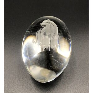 Lead Crystal EGG Paperweight Astrology Leo Lion 1960's EKENAS Sweden Helkristall